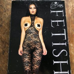 Fetish black lace lingerie one piece